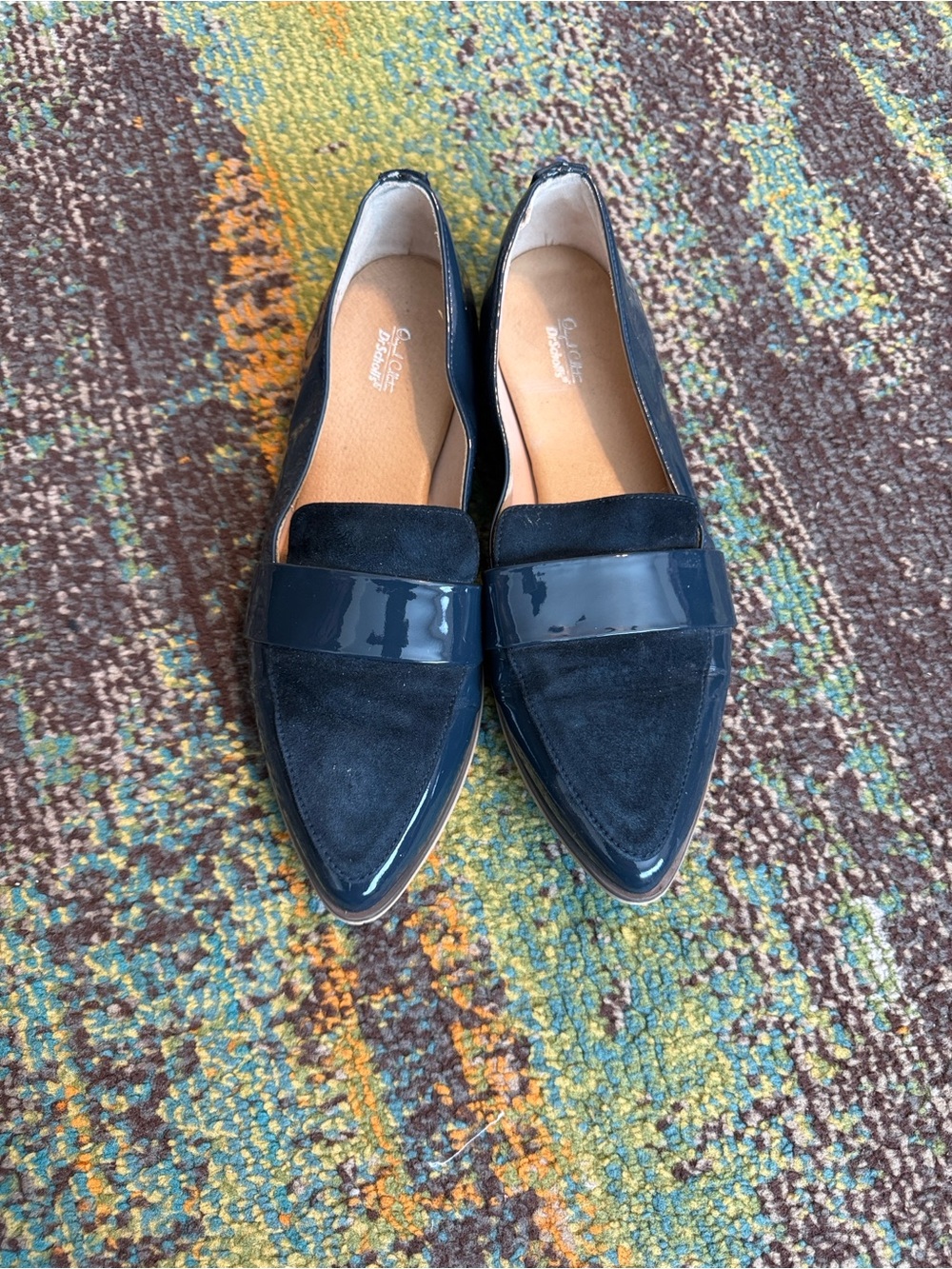 Dr. Scholl's Navy Suede & Patent Pointed Toe Loafers